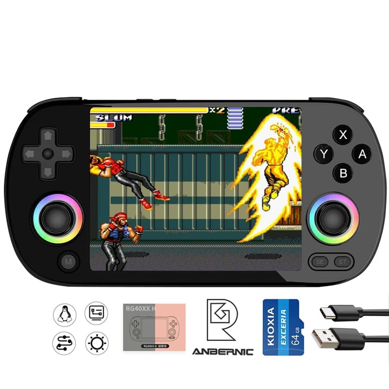 Aivuidbs RG40XX H Handheld Game Console RG40XXH Retro Gaming Console 4.0'' IPS Screen with 64G TF Card Pre-Installed Games Linux System Supports 5G WiFi Bluetooth HDMI and TV Output New Emulator RG40XX Black - Image 1